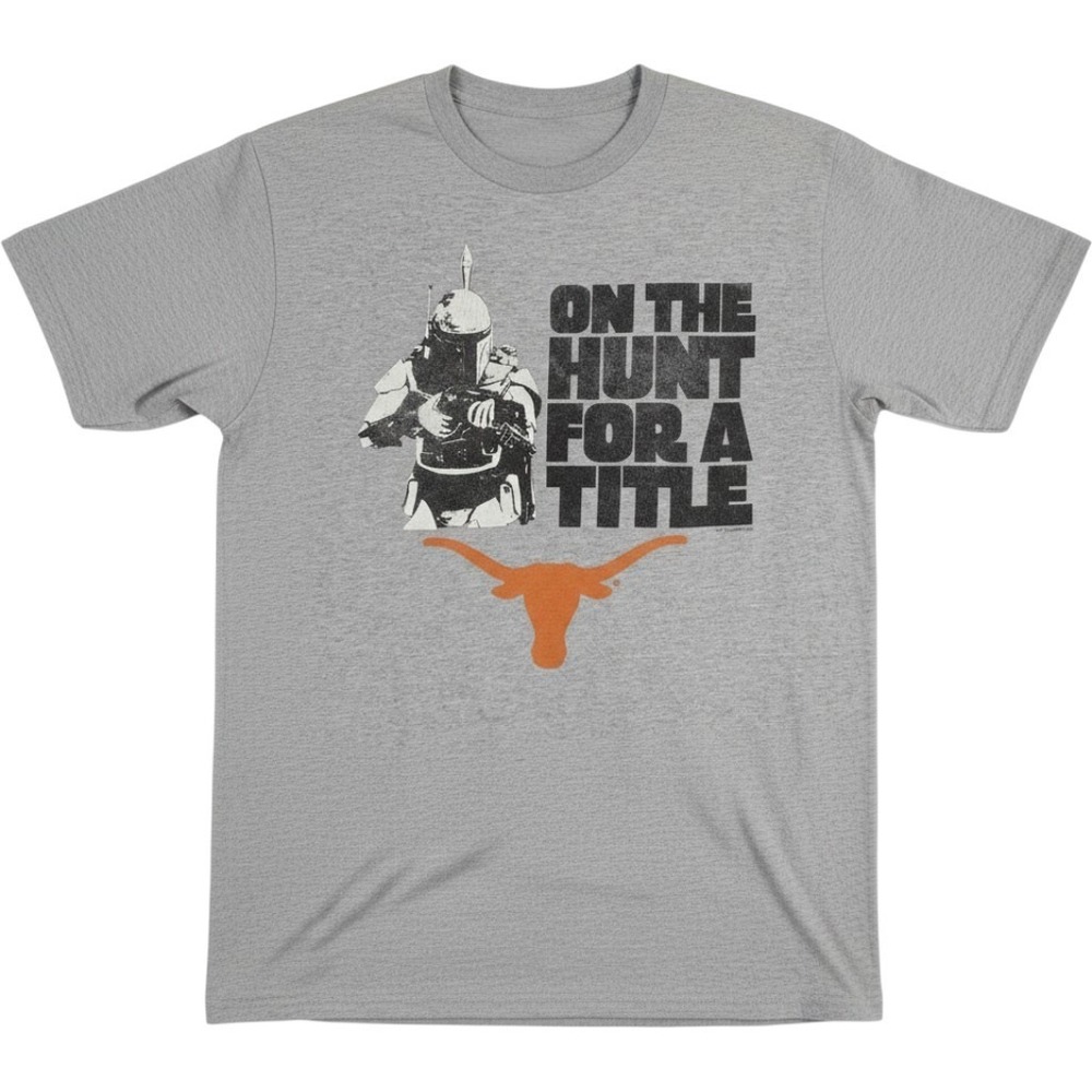 Star Wars Boba Fett Texas Longhorns Grey Graphic Tee Shirt Men M UT Austin NCAA